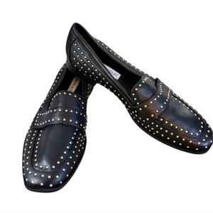 Chelsea & Violet Black Studded Loafers Women's Black And Silver Flats Size 6.5